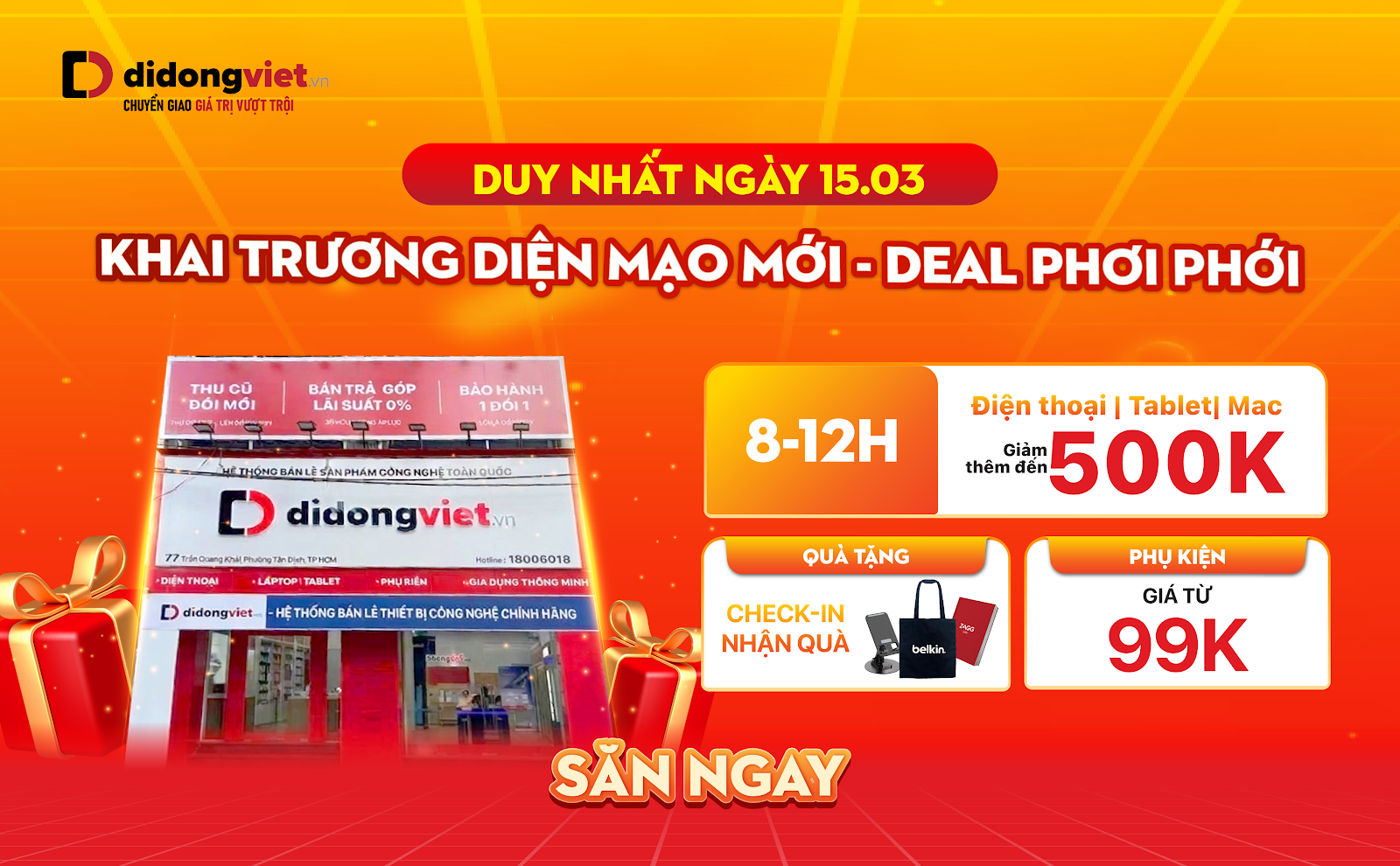 Di Động Việt khai trương diện mạo mới cửa hàng 77-79 Trần Quang Khải: Phụ kiện từ 99 nghìn đồng, iPhone, Samsung trợ giá đến 4,5 triệu đồng