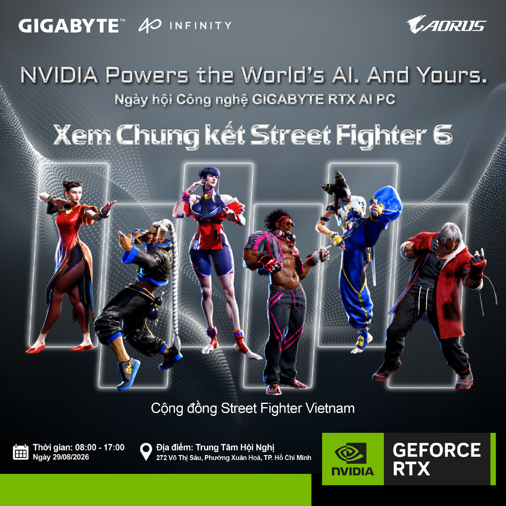 Hình ảnh chương trình xem Chung kết Street Fighter 6 tại GIGABYTE RTX AI PC DAY 2026