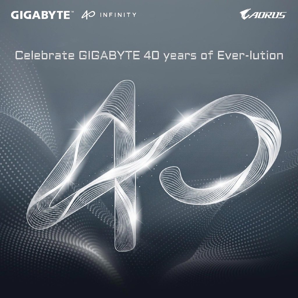 Hình ảnh kỷ niệm 40 năm GIGABYTE với biểu tượng 40 Infinity