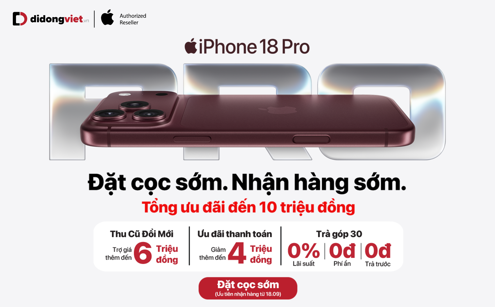 Di Động Việt mở cổng đặt trước iPhone 18 Pro, iPhone 18 Pro Max, ưu đãi đến 10 triệu đồng